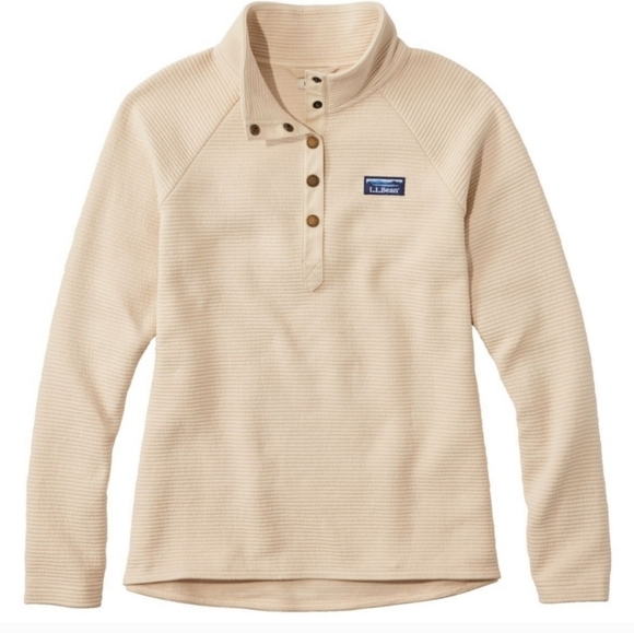 L.L. Bean Tops - L.L. Bean Women's Lakewashed Double-Knit Quarter-Snap Oatmeal Size Small, Petite